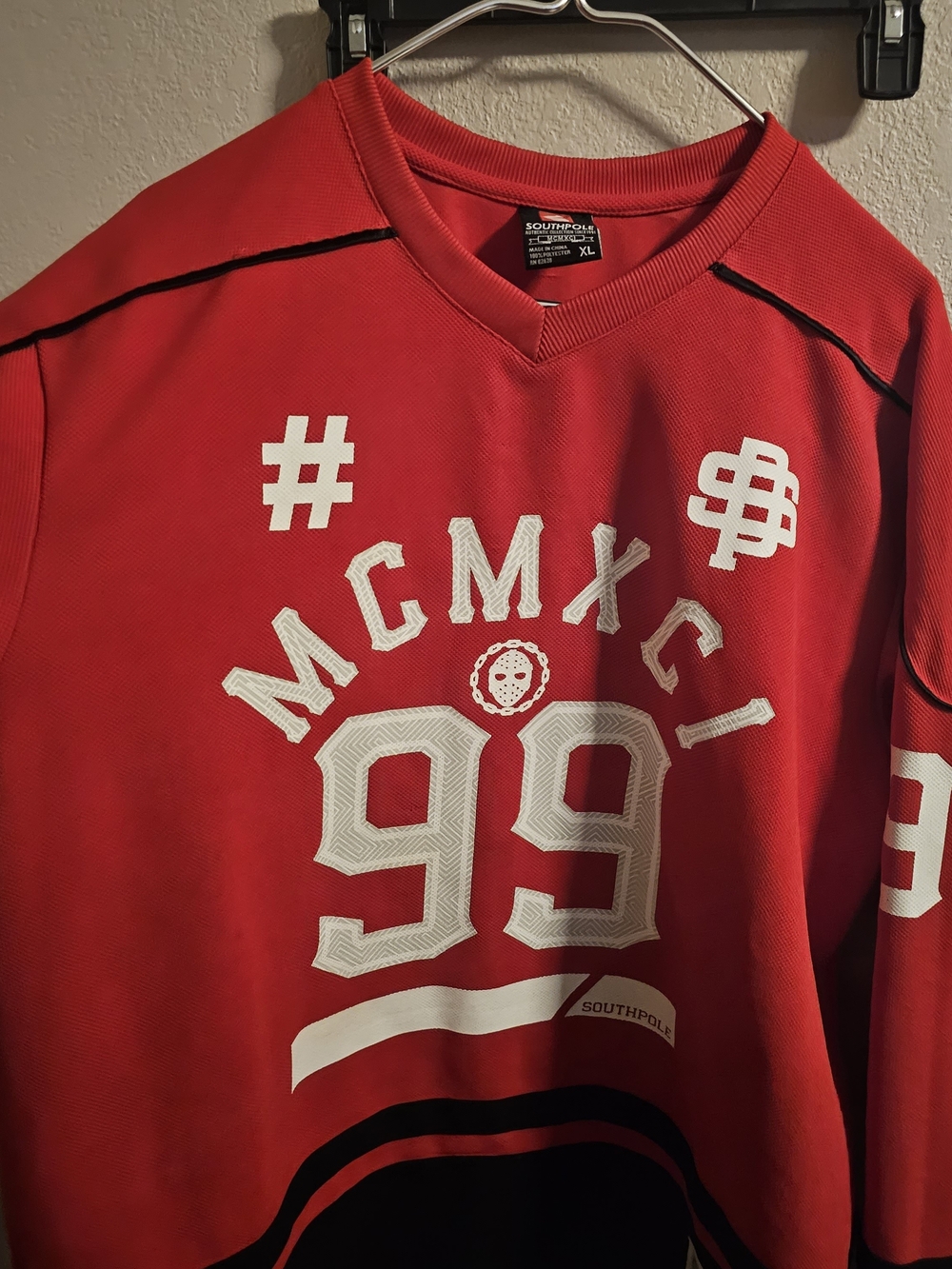 Y2K South Pole Red and White Hockey-Style Jersey Sweatshirt